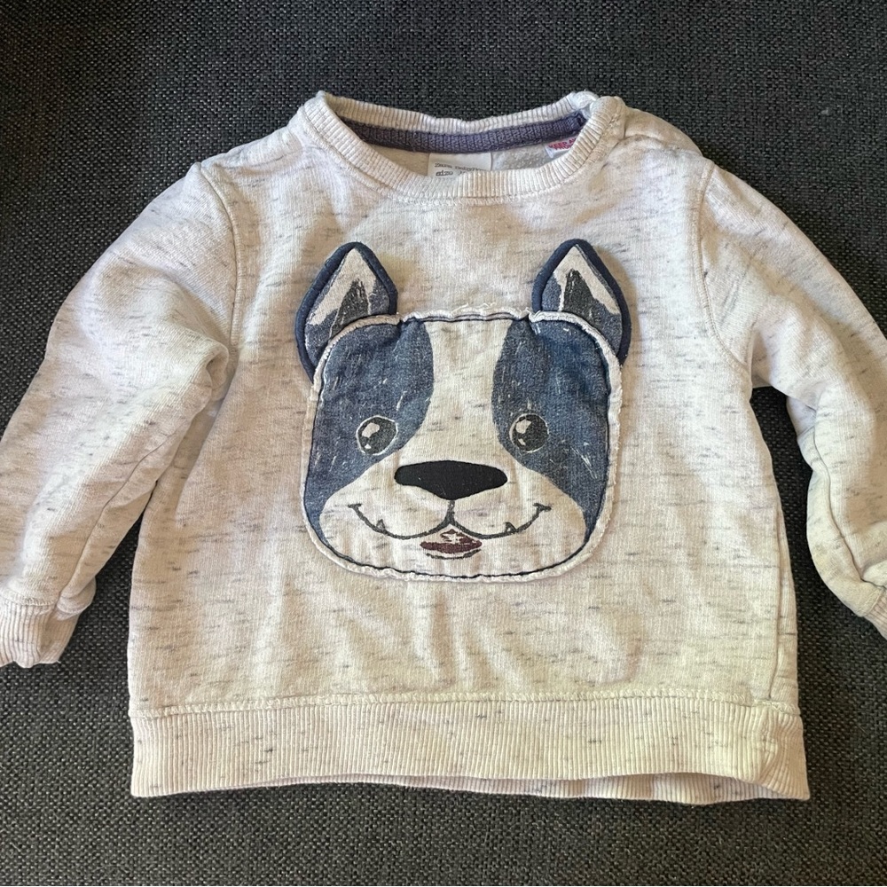 Zara Kids' Light Gray Sweatshirt with Dog Design